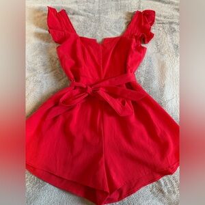 Francesca's Collections Red Ruffled Jumpsuit